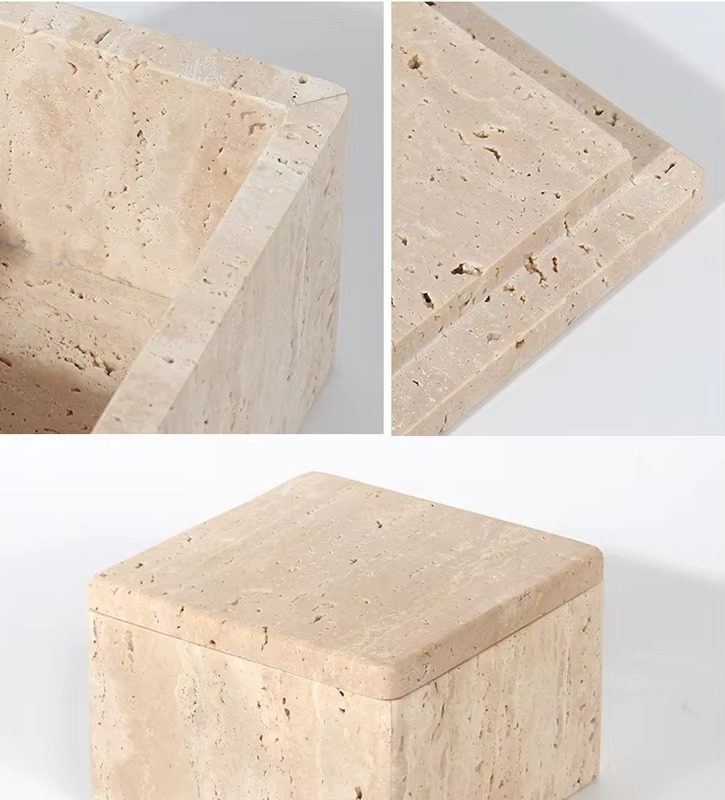 Travertine Style Stone Storage Boxes