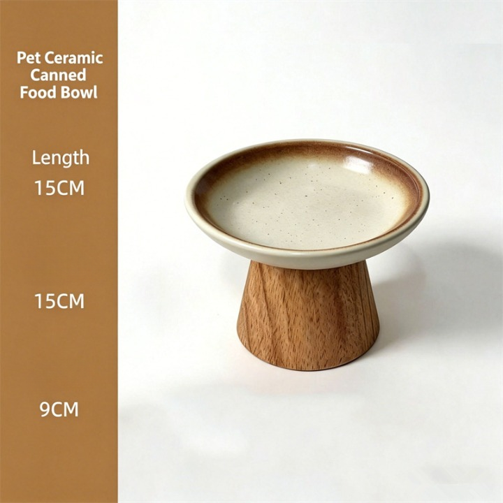 Elevated Ceramic Bowl with Wood Stand