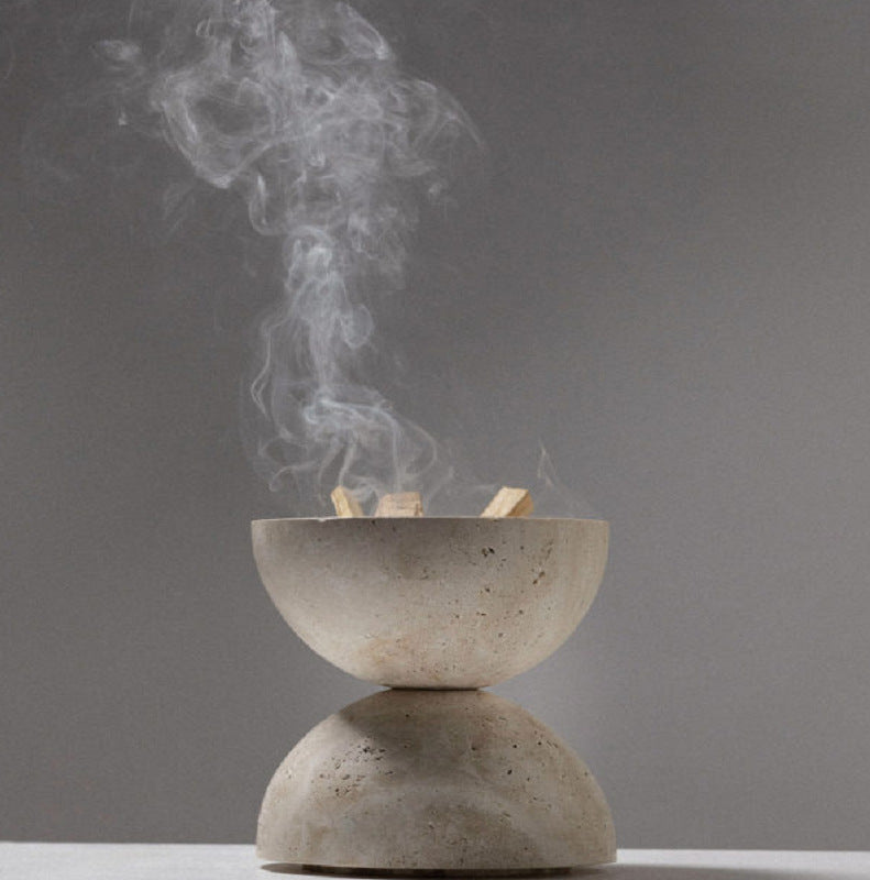 Round Travertine Style Incense Burner