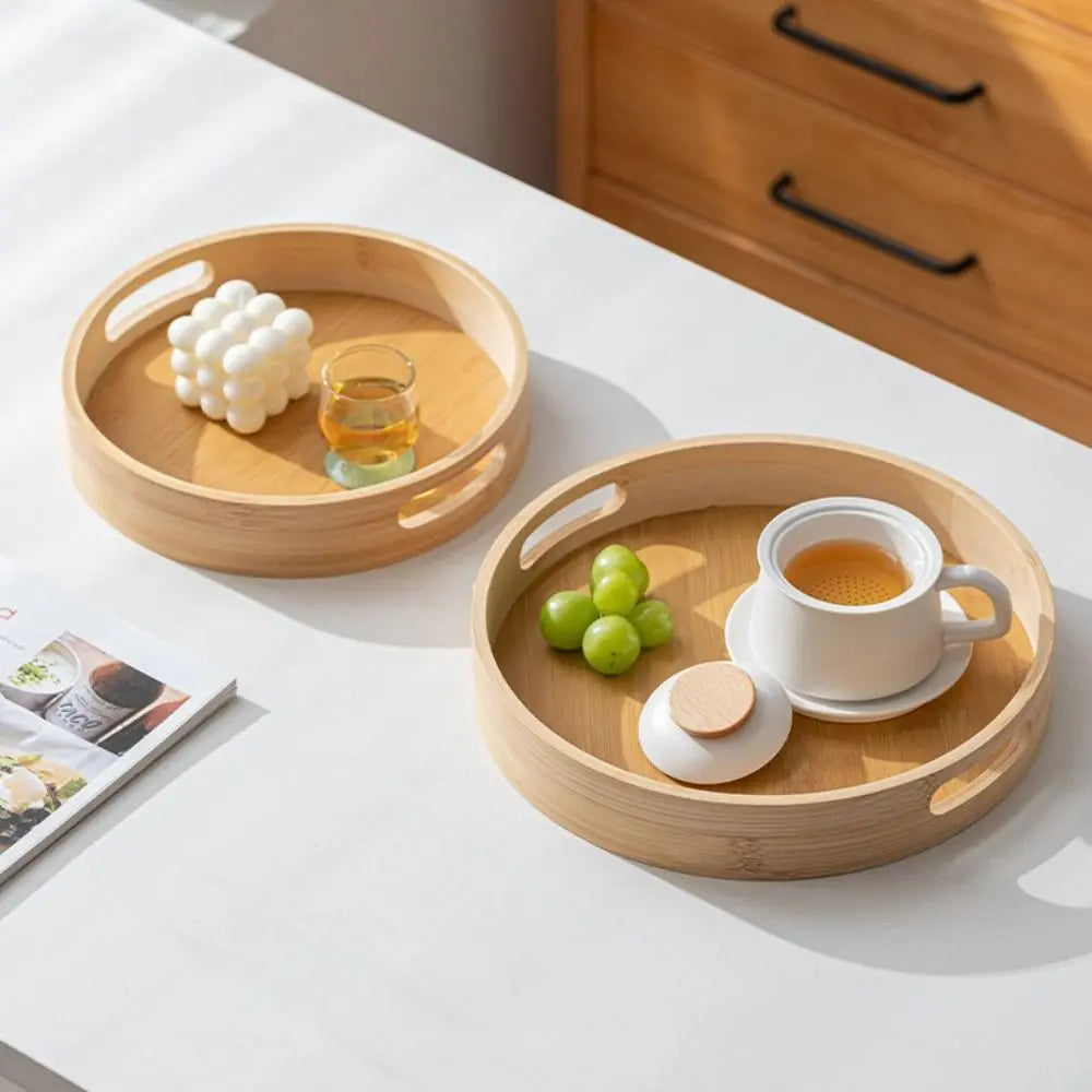 Wooden Round Tray with Handle