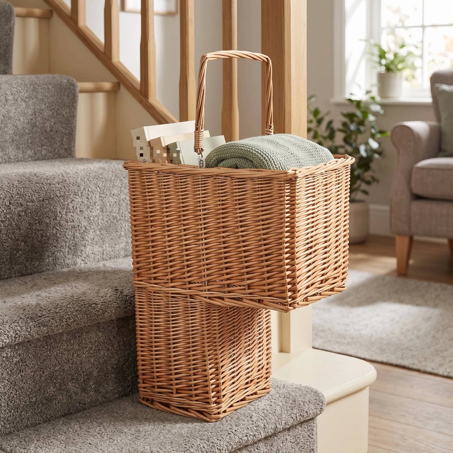 Rattan Stair Basket with Handle