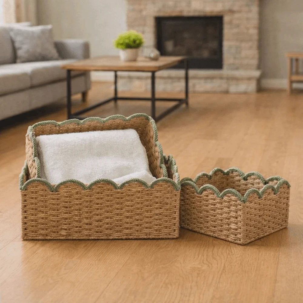 Green Curve Woven Storage Basket