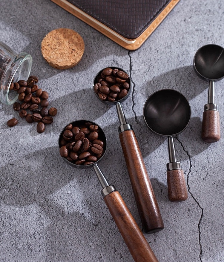 Metal Measuring Coffee Bean Scoops with Wooden Handles