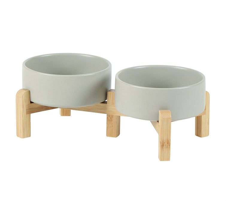Classic Ceramic Bowls with Wooden Stands