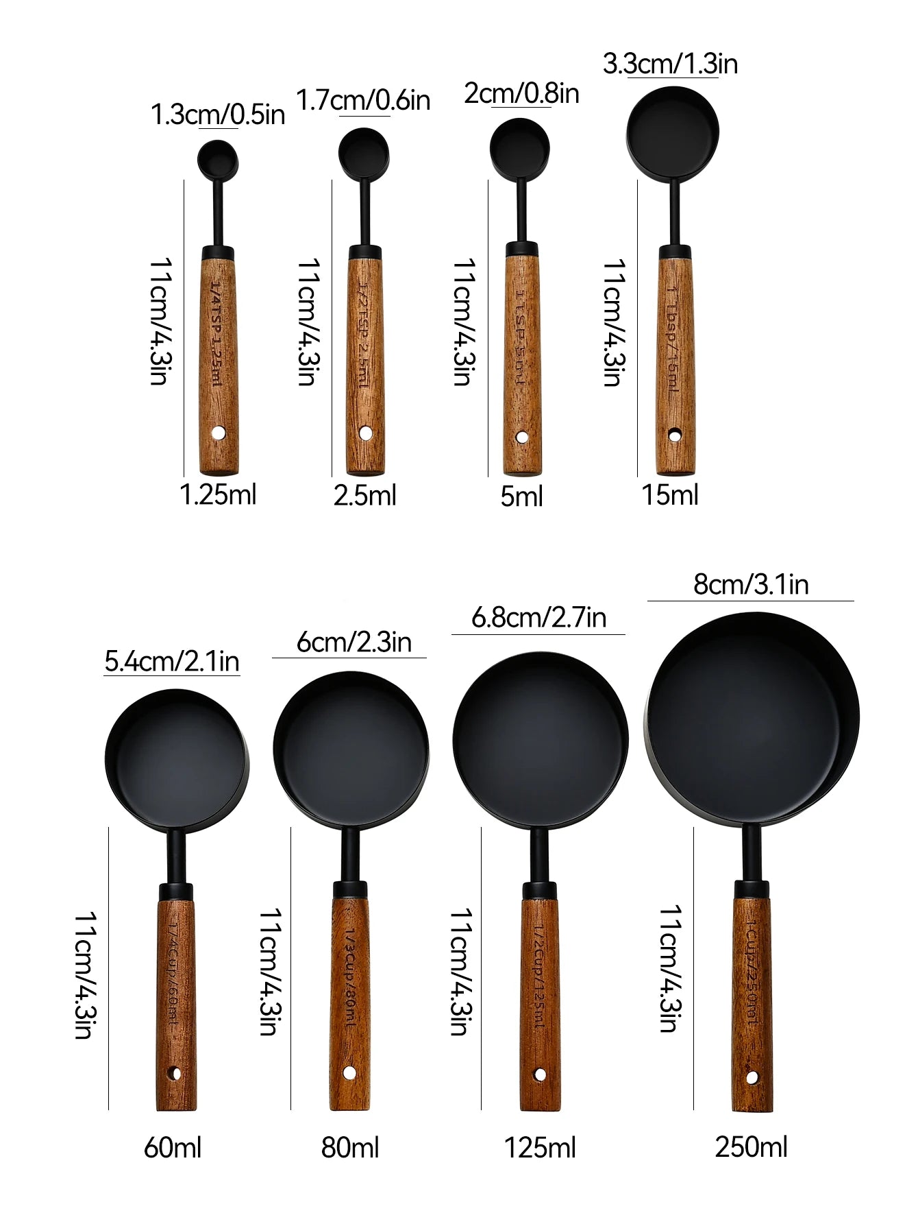 Measuring Cups/Spoons with Wooden Handles (Sets)