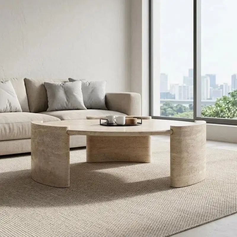 Beige Travertine Round Coffee Table