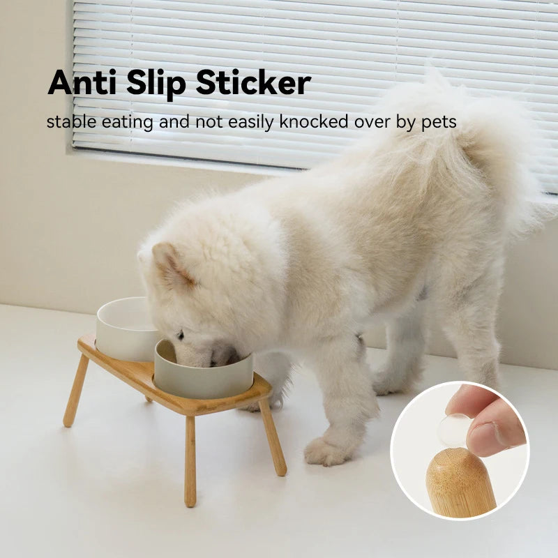 Ceramic Bowls with Oval Wooden Stands