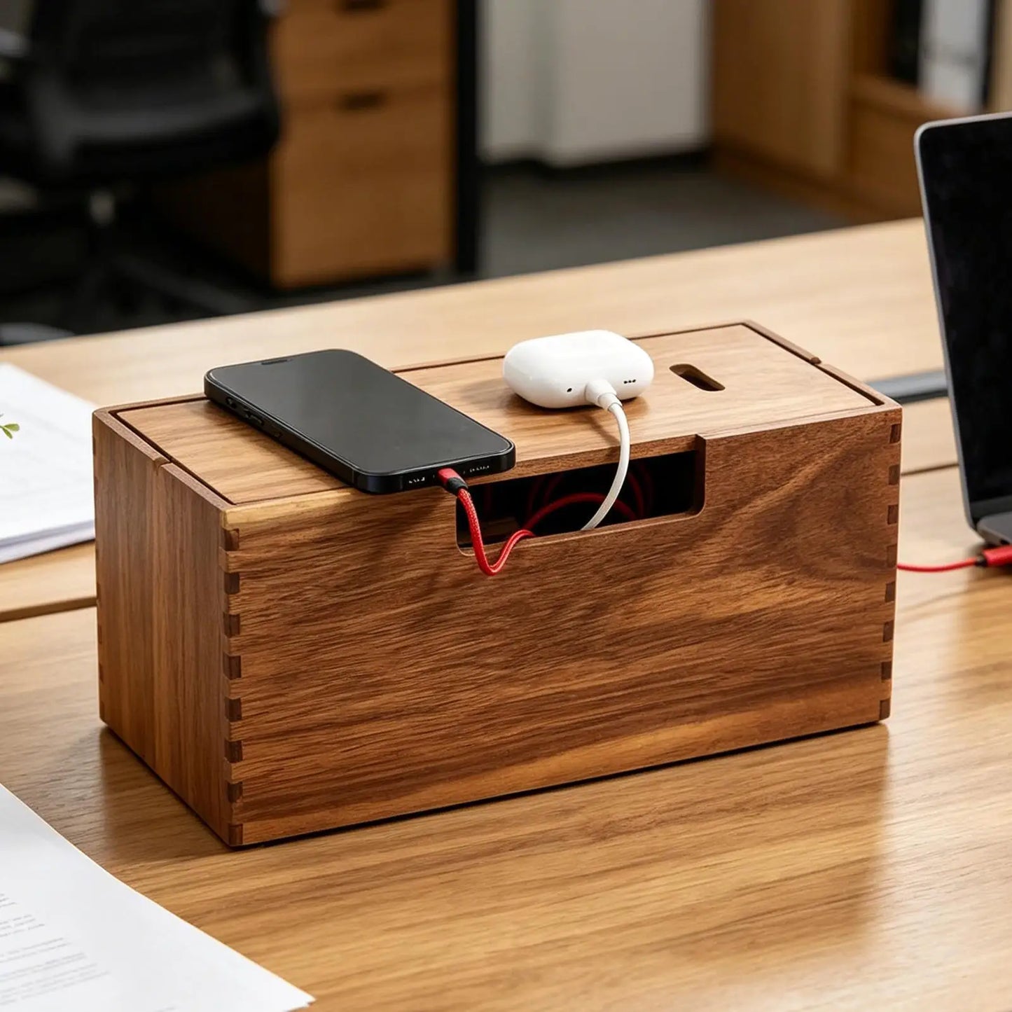 Wooden Organizer Box for Cables & Cords