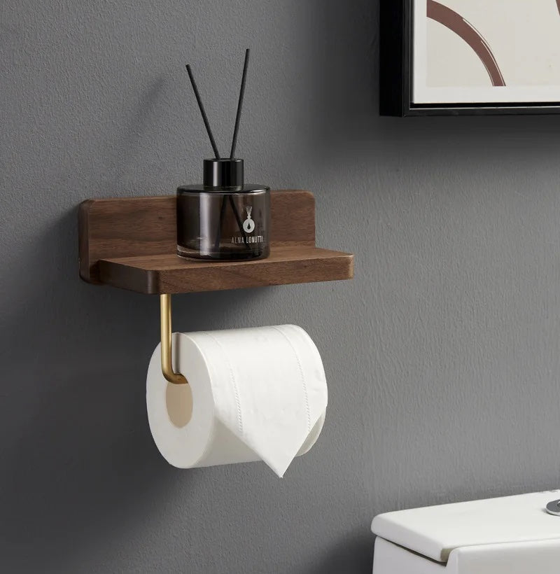 Wood & Brass Toilet Paper Holder