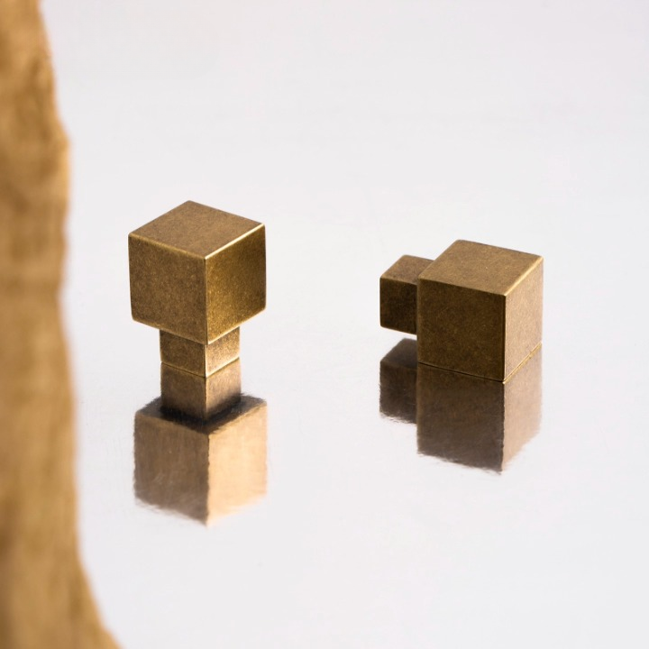 Small Square Solid Brass Handle for Cabinets and Drawers