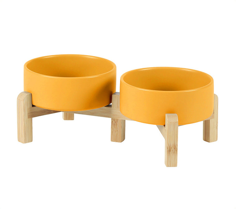 Classic Ceramic Bowls with Wooden Stands