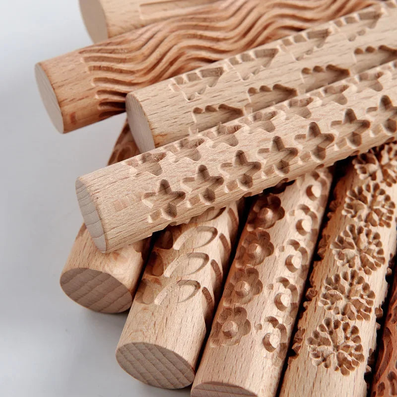 Mini Wooden Embossing Rolling Pins for Creative Baking