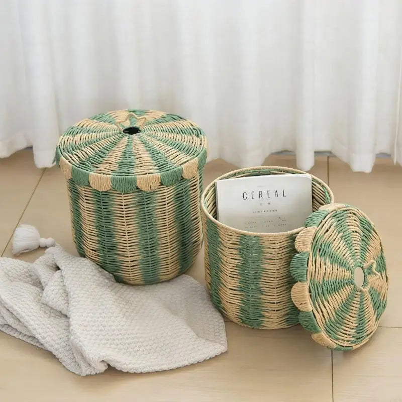 Circus Rattan Woven Baskets With Lid