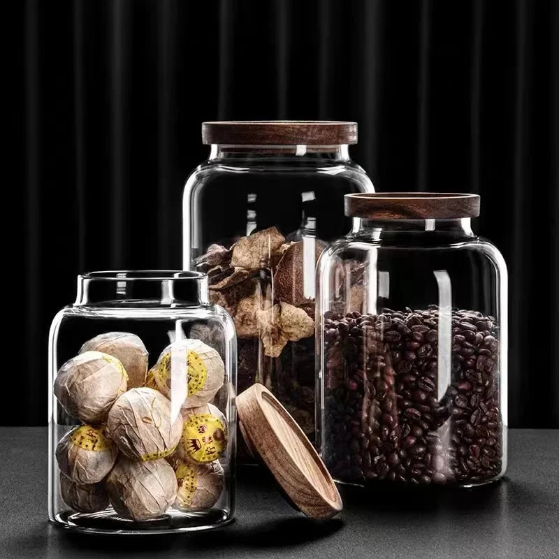 Glass Storage Jar with Wooden Cover