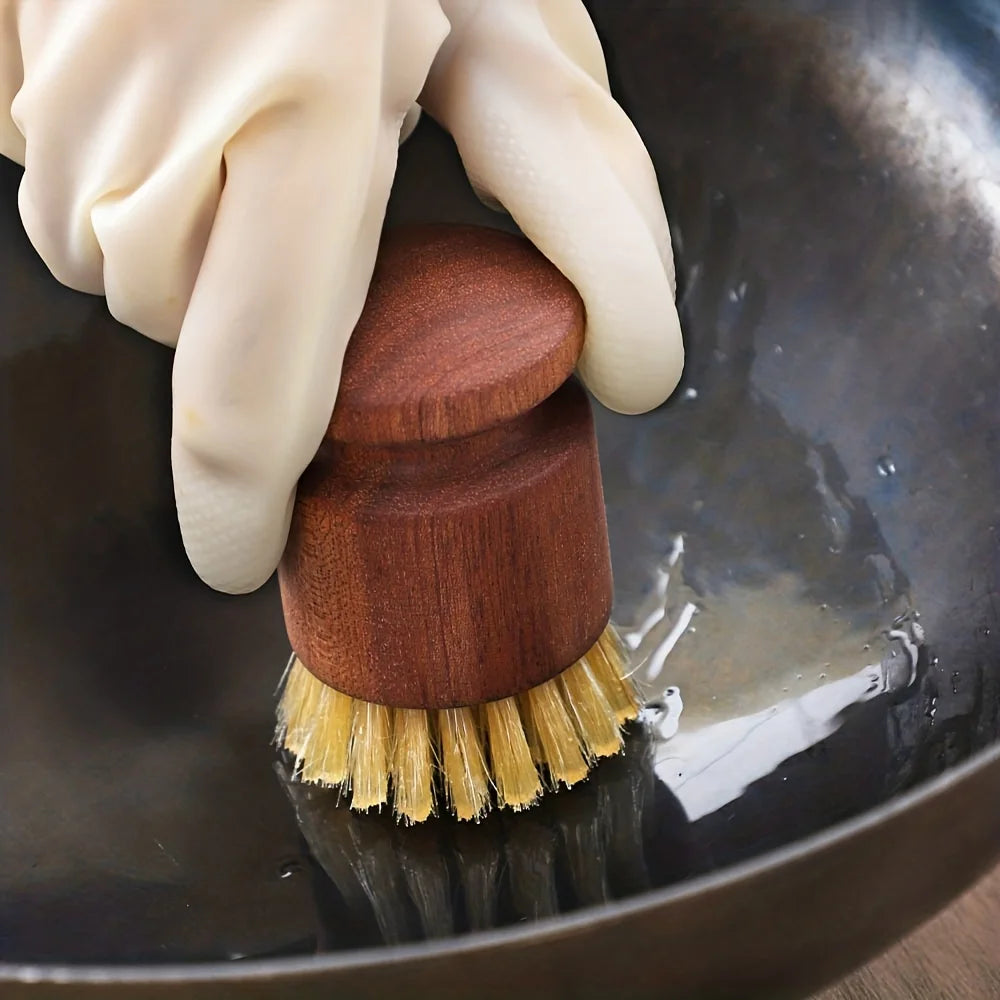 Scrub Brush with Hog Bristles and Wooden Handle