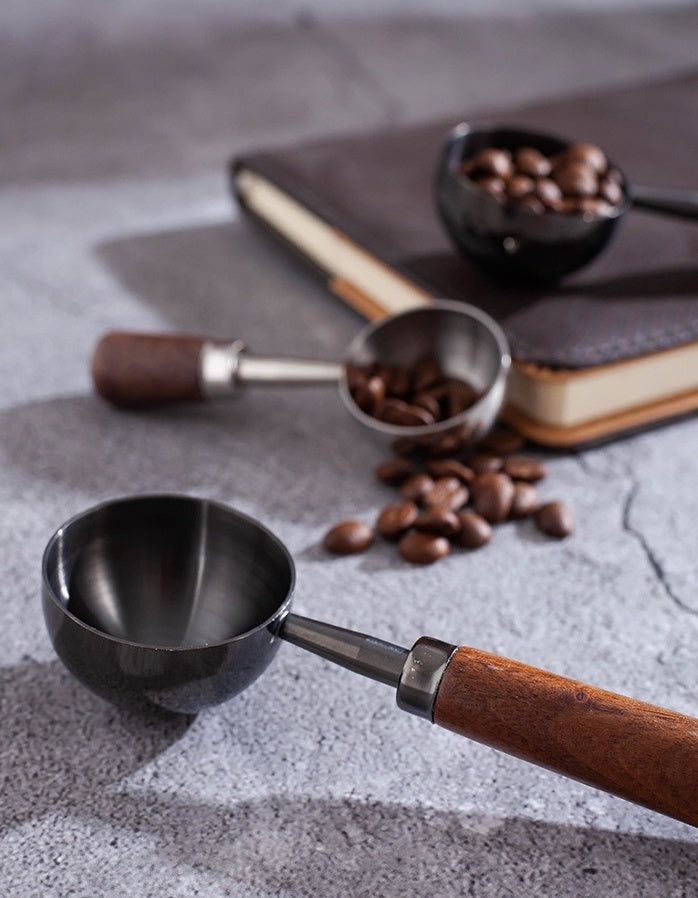 Metal Measuring Coffee Bean Scoops with Wooden Handles