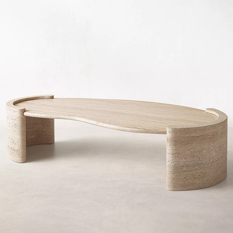 Beige Travertine Long Coffee Table