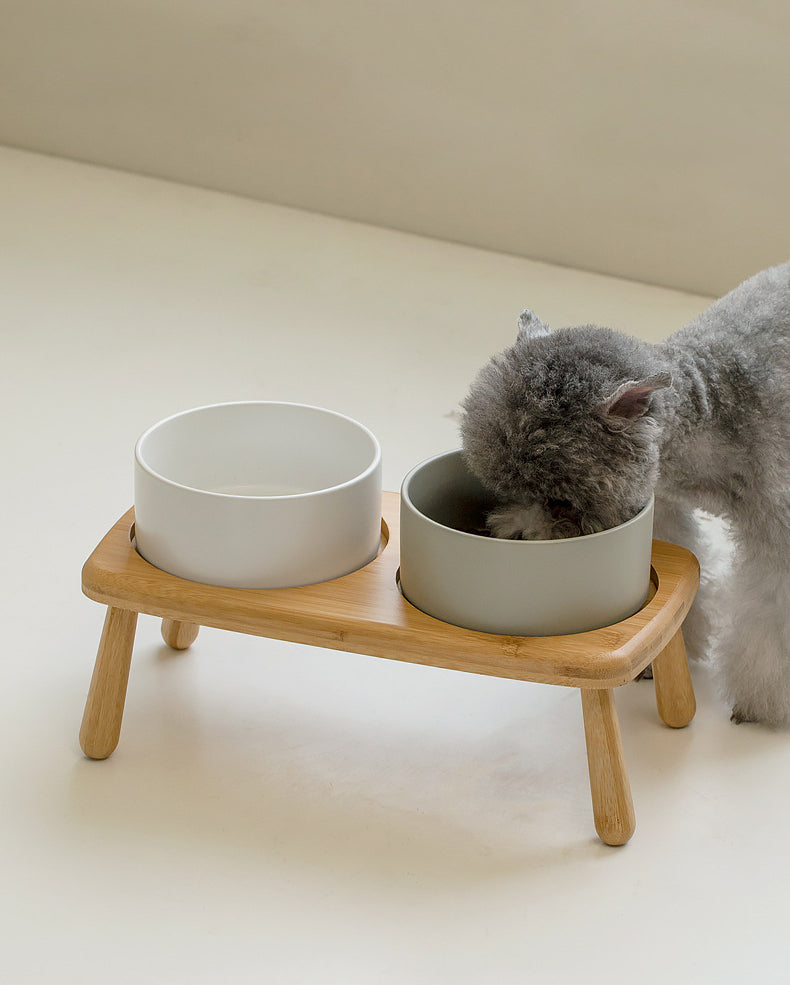 Ceramic Bowls with Oval Wooden Stands