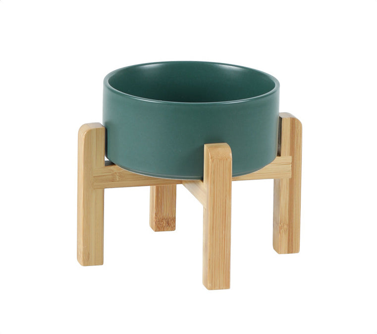 Classic Ceramic Bowls with Wooden Stands