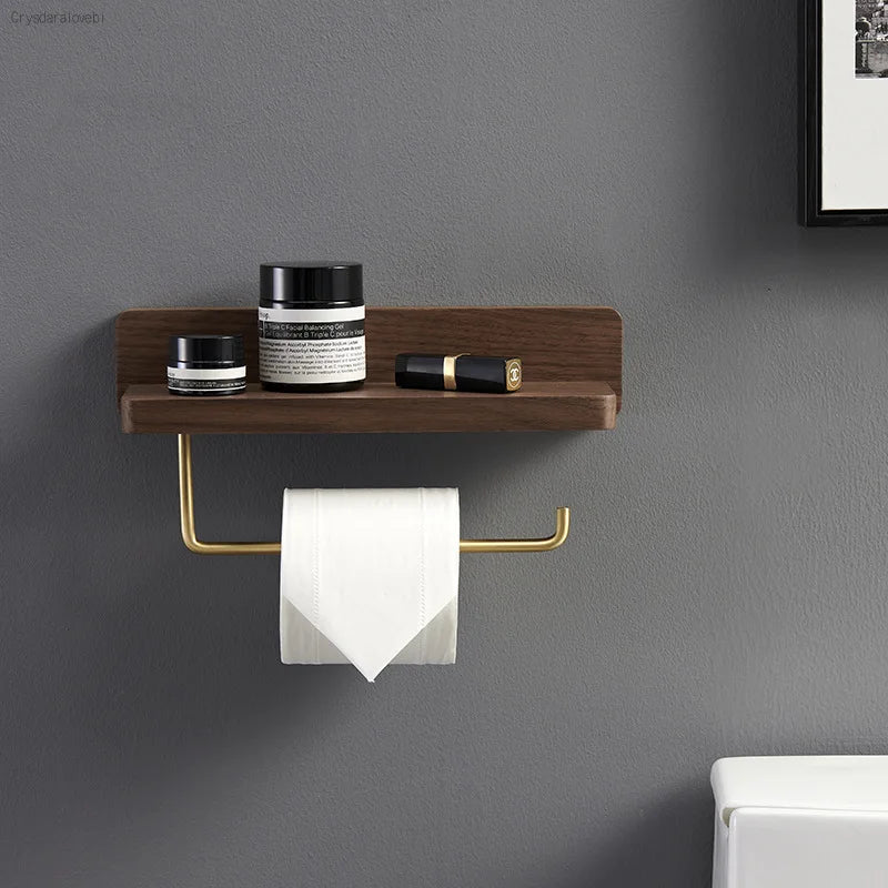 Wood & Brass Toilet Paper Holder
