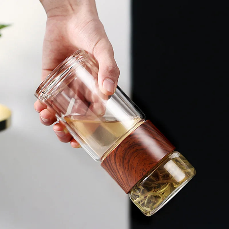 Glass Tea Bottle with Wooden Case and Infuser