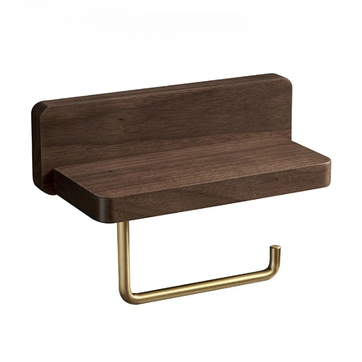 Wood & Brass Toilet Paper Holder