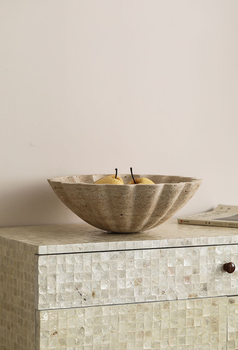 Ruffle Travertine Style Stone Bowl