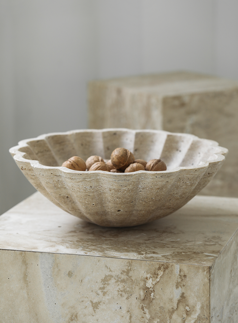 Ruffle Travertine Style Stone Bowl
