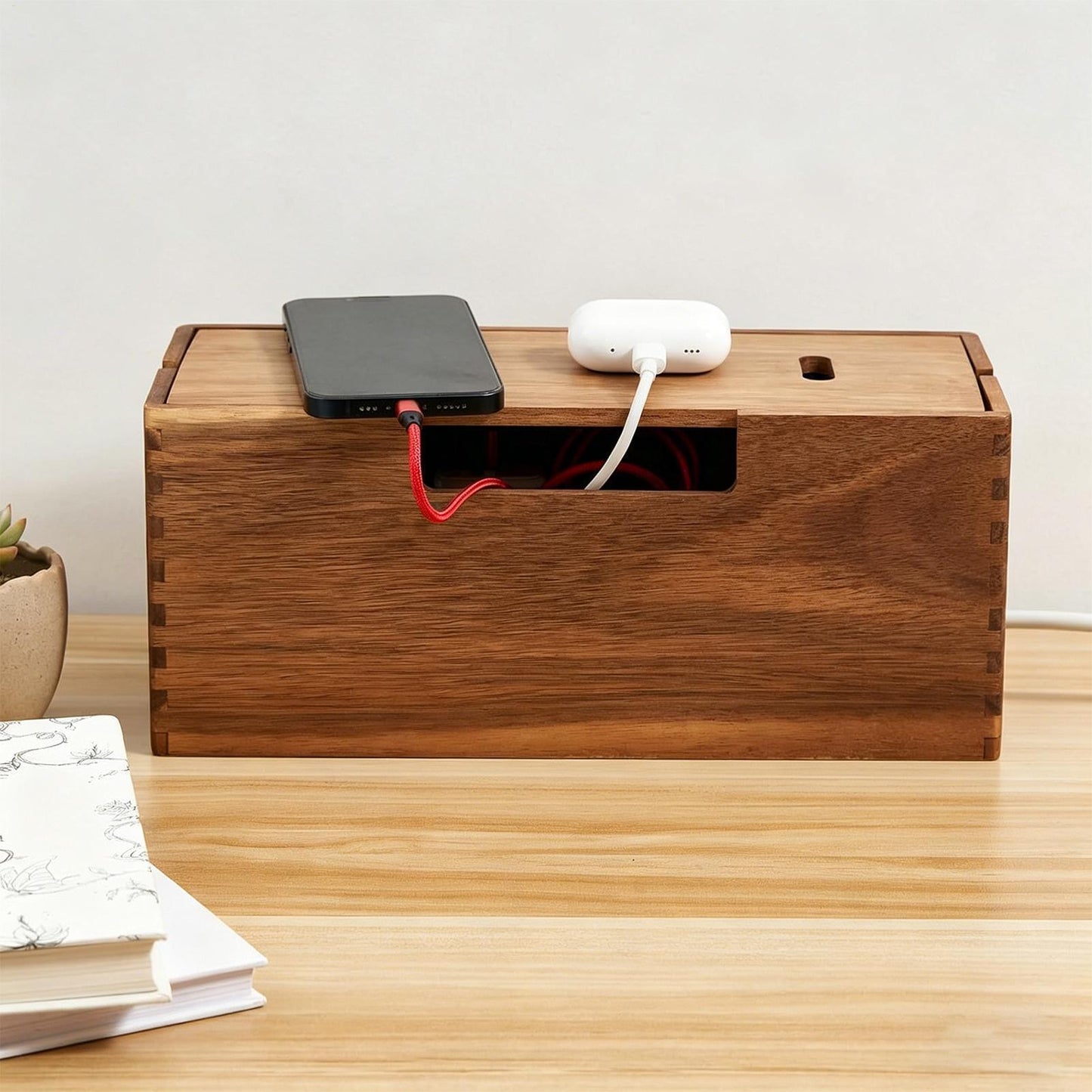 Wooden Organizer Box for Cables & Cords