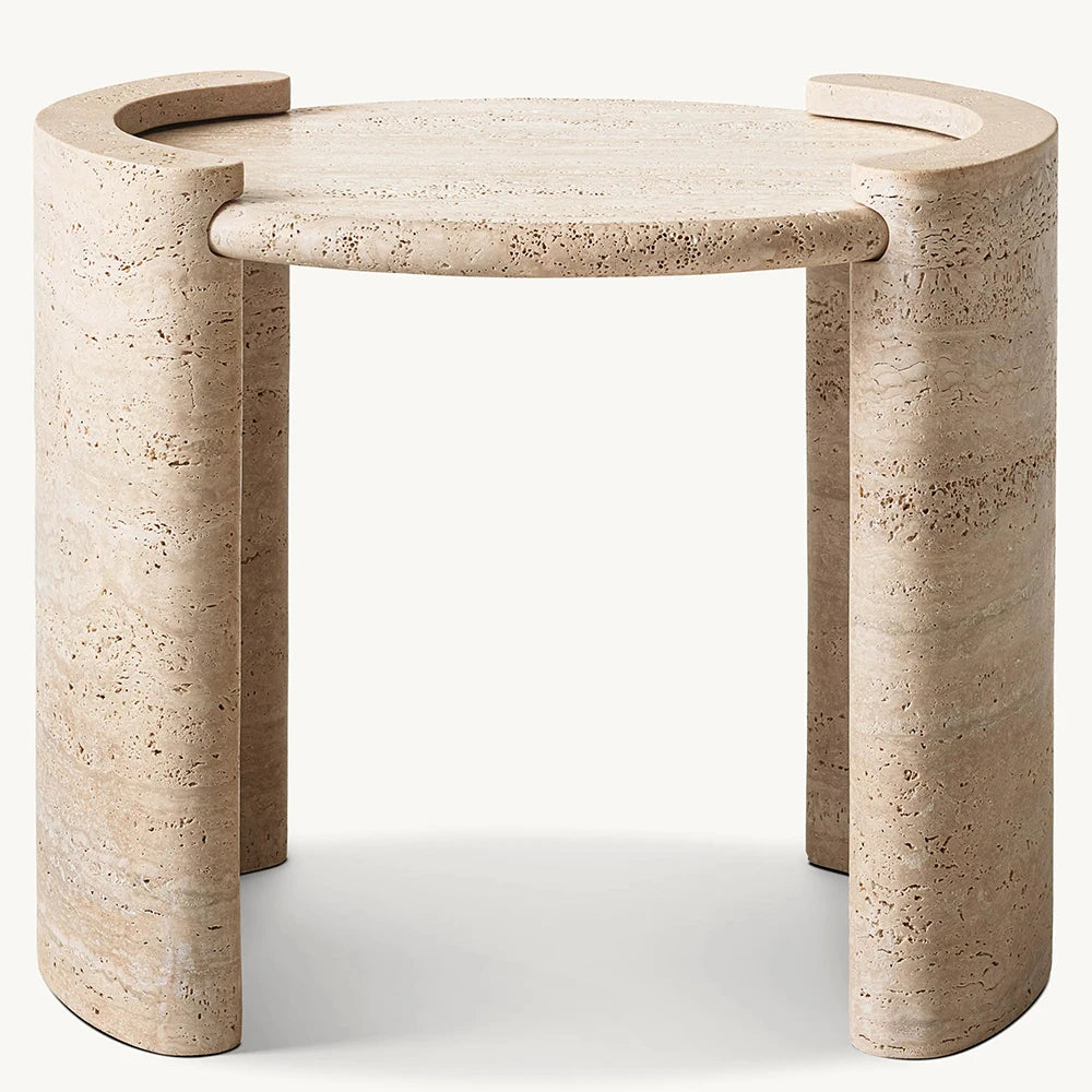Beige Travertine Custom Side Table