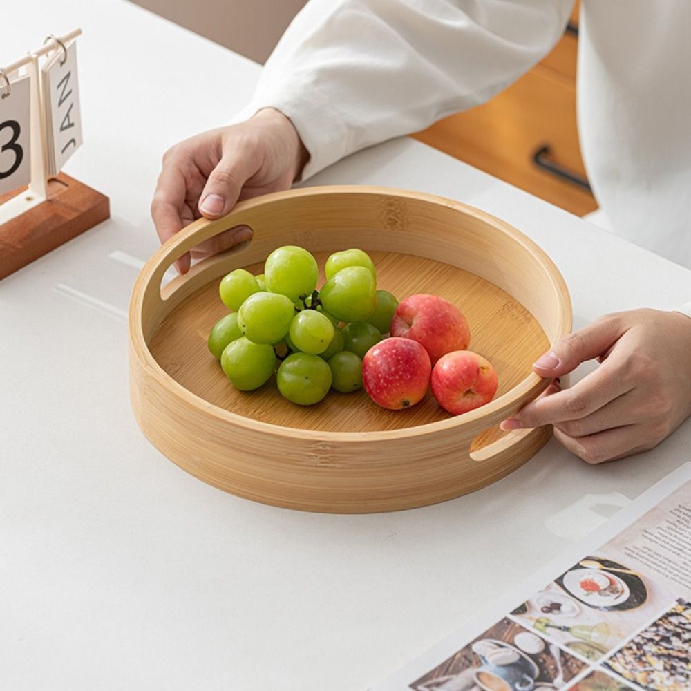 Wooden Round Tray with Handle