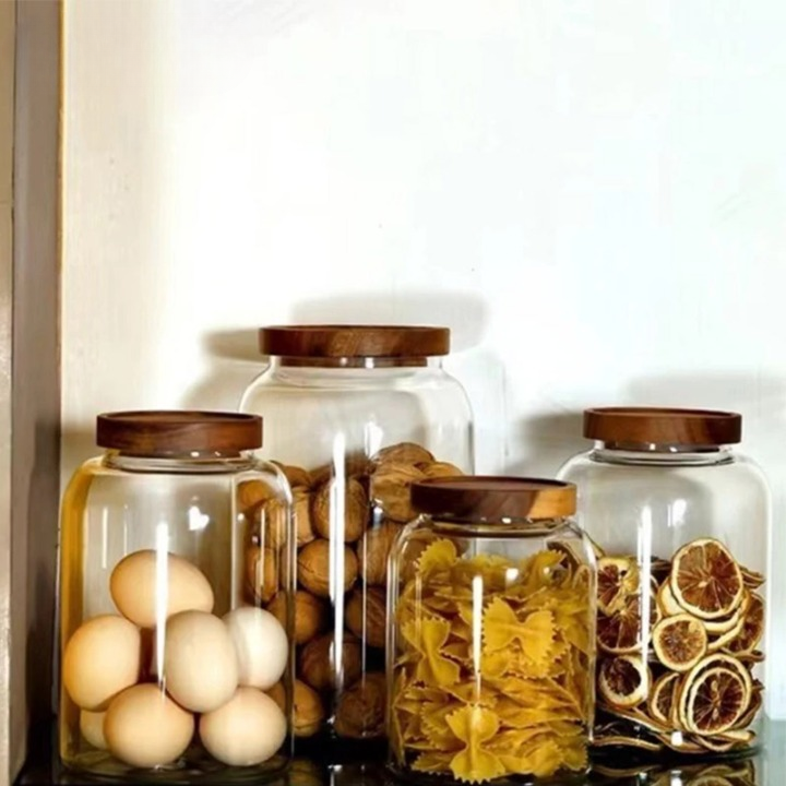 Glass Storage Jar with Wooden Cover