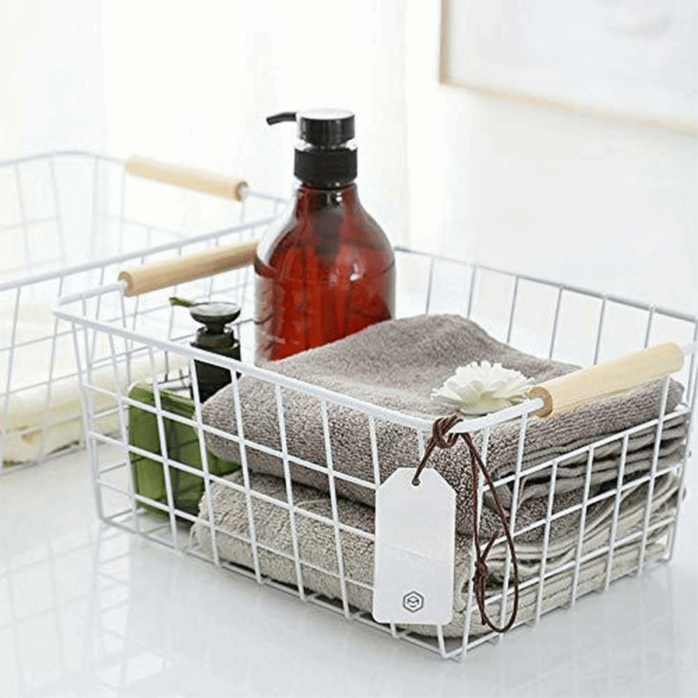 Metal Storage Baskets with Wooden Handles