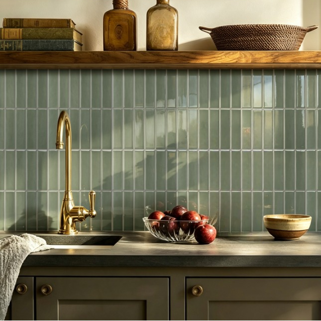 Green Rectangular Peel and Stick Tiles