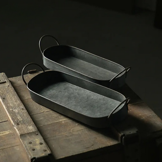 Retro Style Double Handle Metal Trays