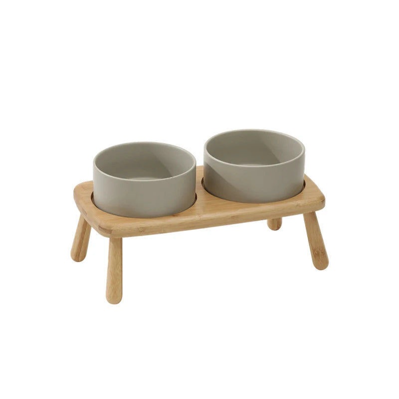 Ceramic Bowls with Oval Wooden Stands