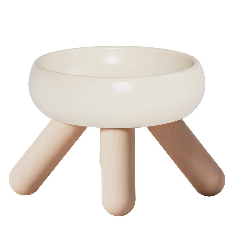 Artistic Form Ceramic Bowls with Wooden Stands