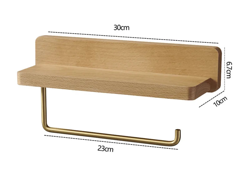 Wood & Brass Toilet Paper Holder