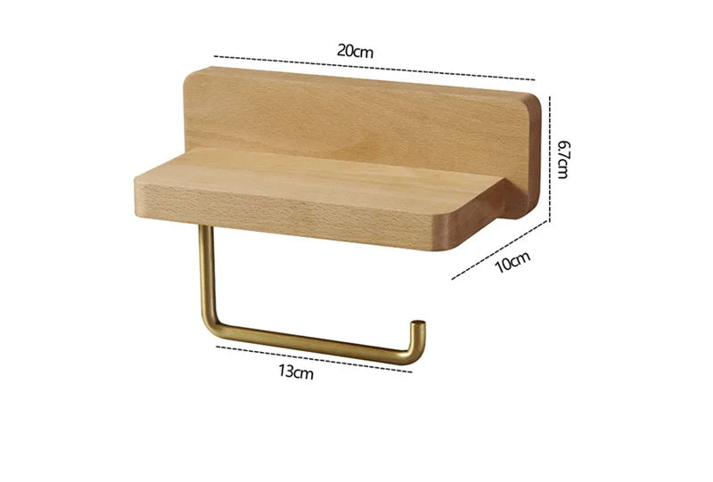 Wood & Brass Toilet Paper Holder