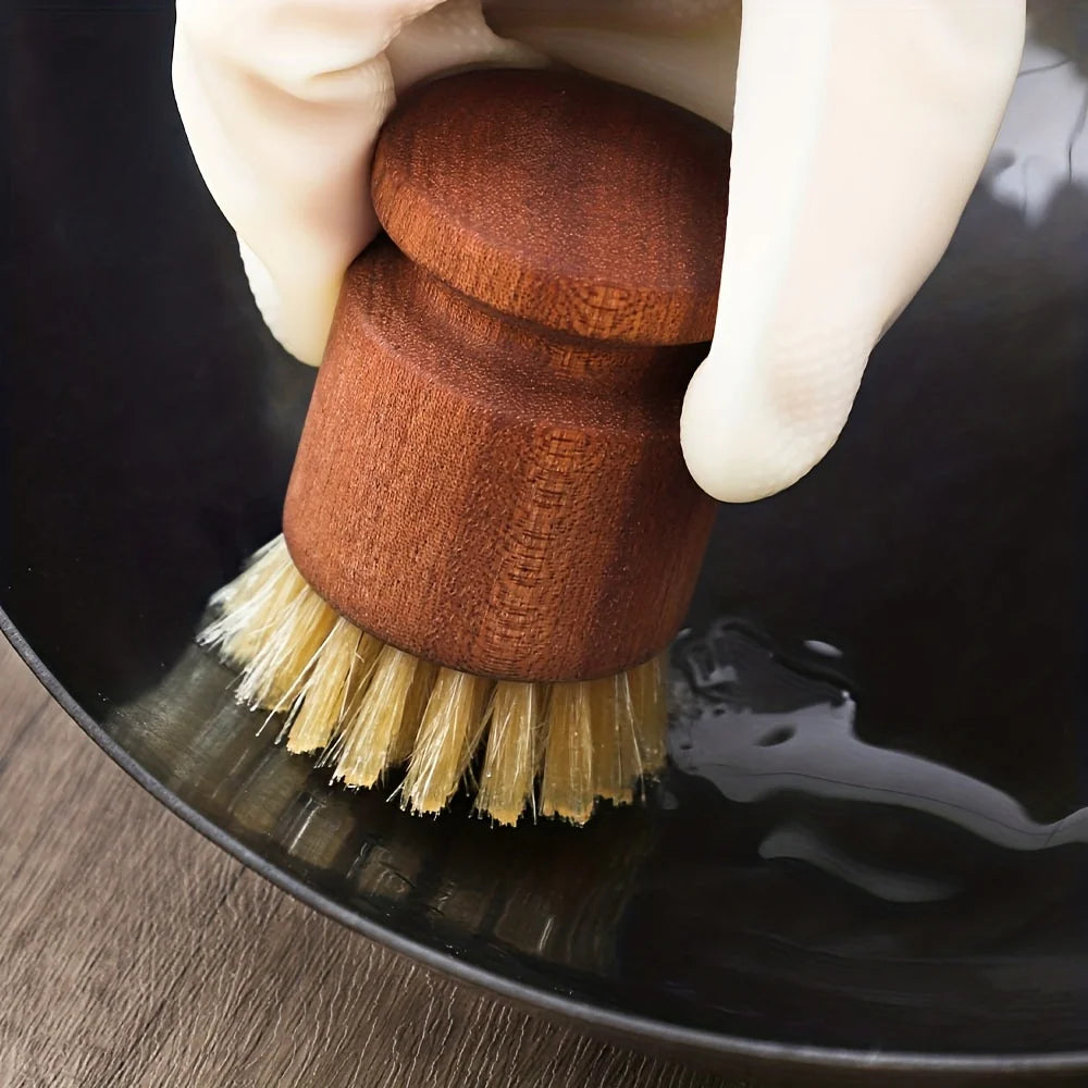 Scrub Brush with Hog Bristles and Wooden Handle