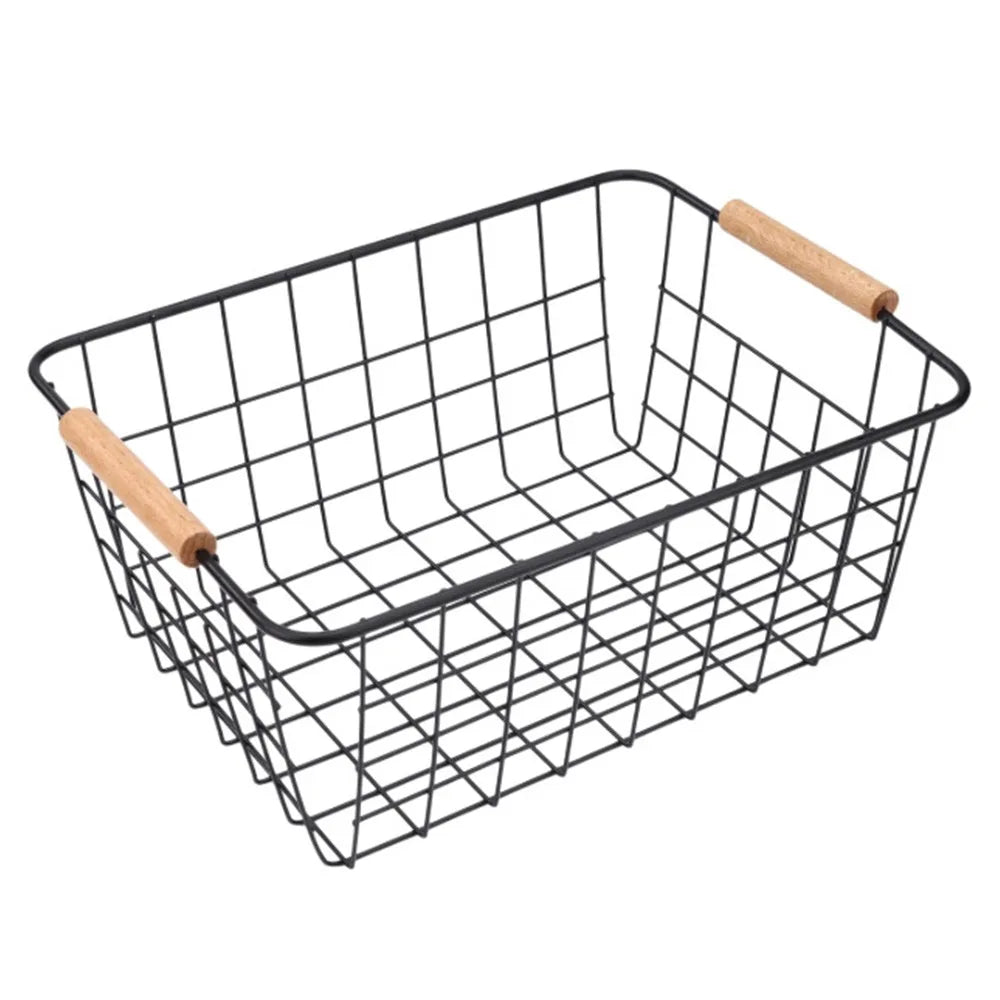 Metal Storage Baskets with Wooden Handles