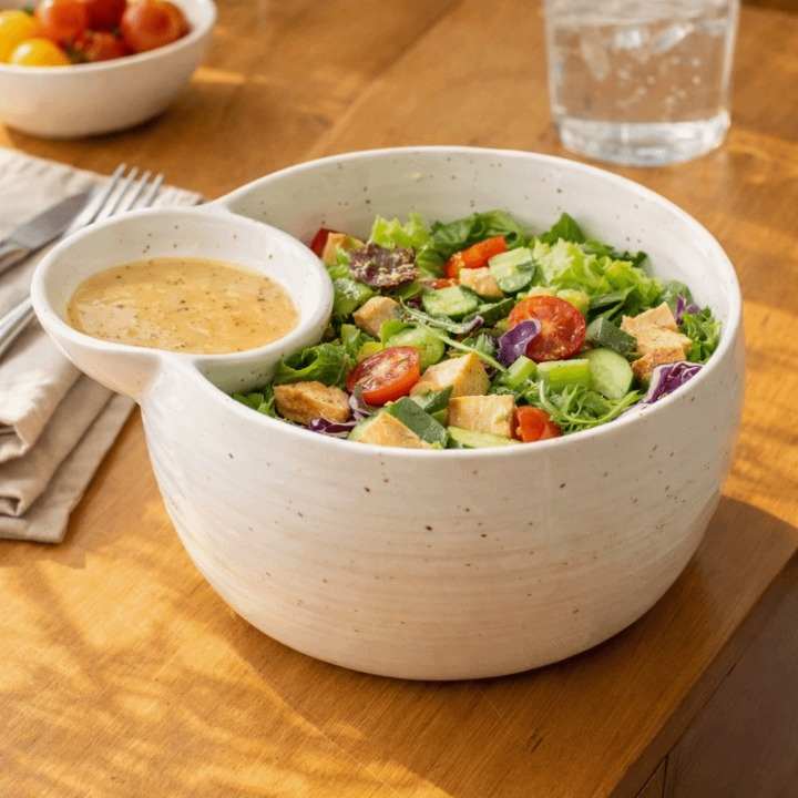 Ceramic Bowl with Built-in Sauce Dip
