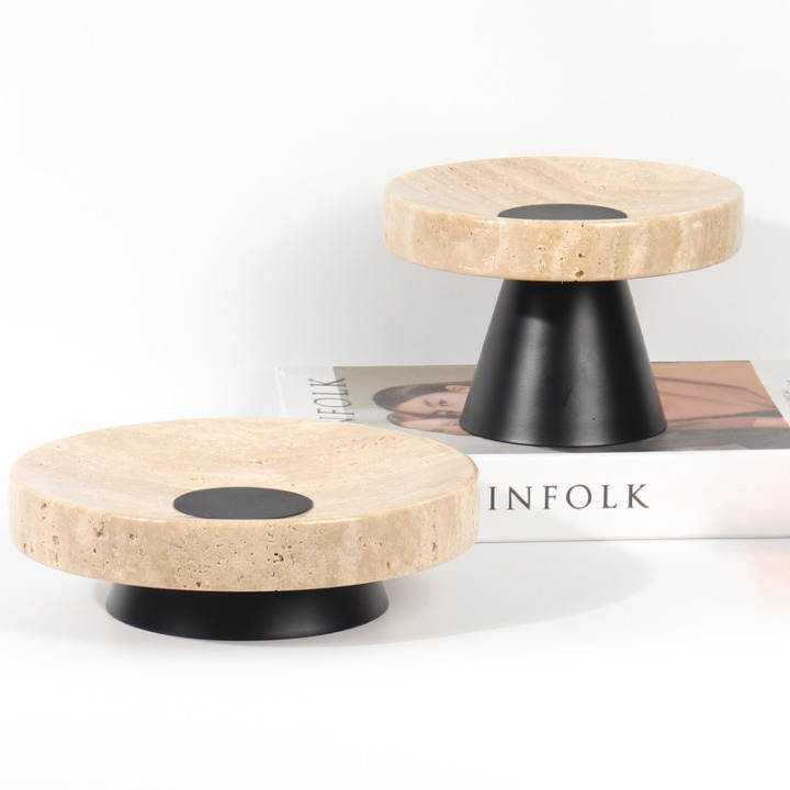 Light Lux Travertine Style Trays with Metal Base