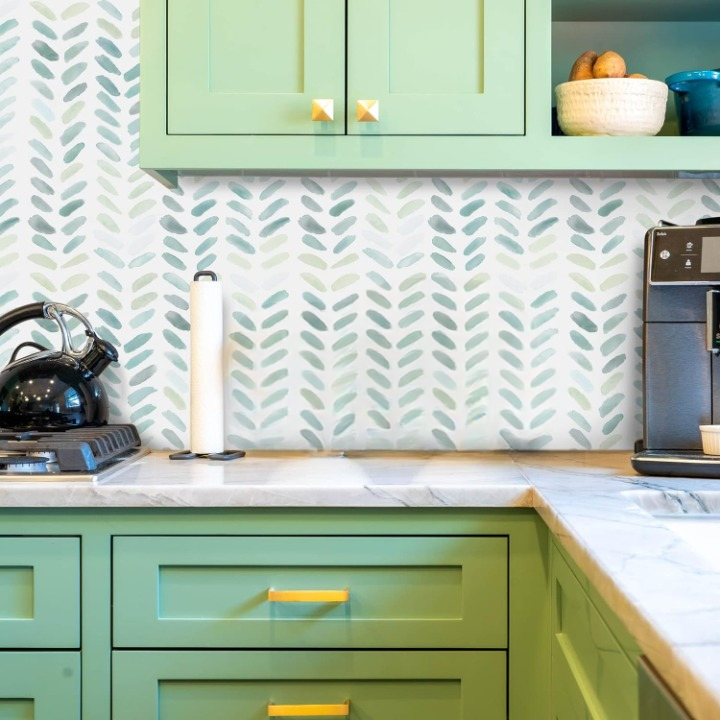 Mini Green Herringbone Peel and Stick Wallpaper