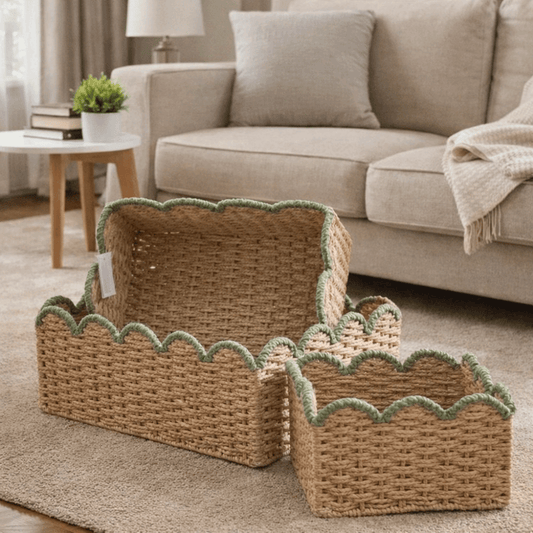 Green Curve Woven Storage Basket