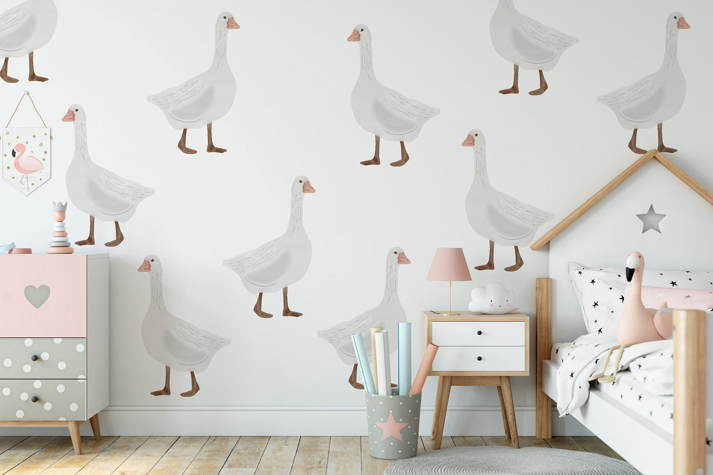 White Goose Peel and Stick Wallpaper