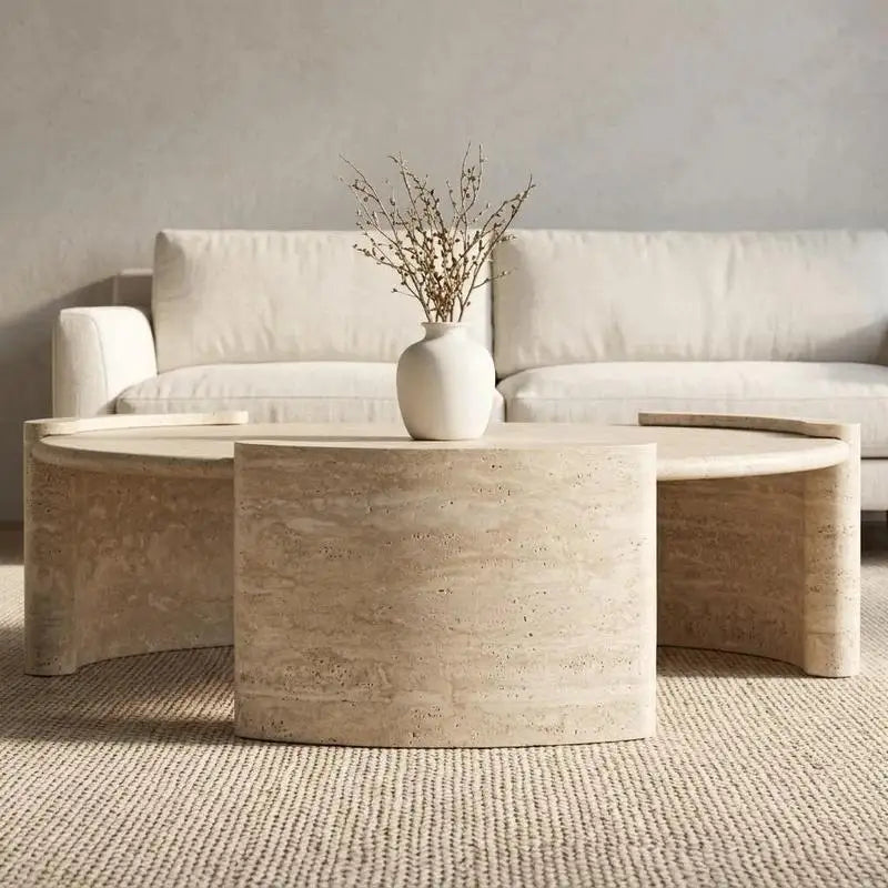 Beige Travertine Round Coffee Table