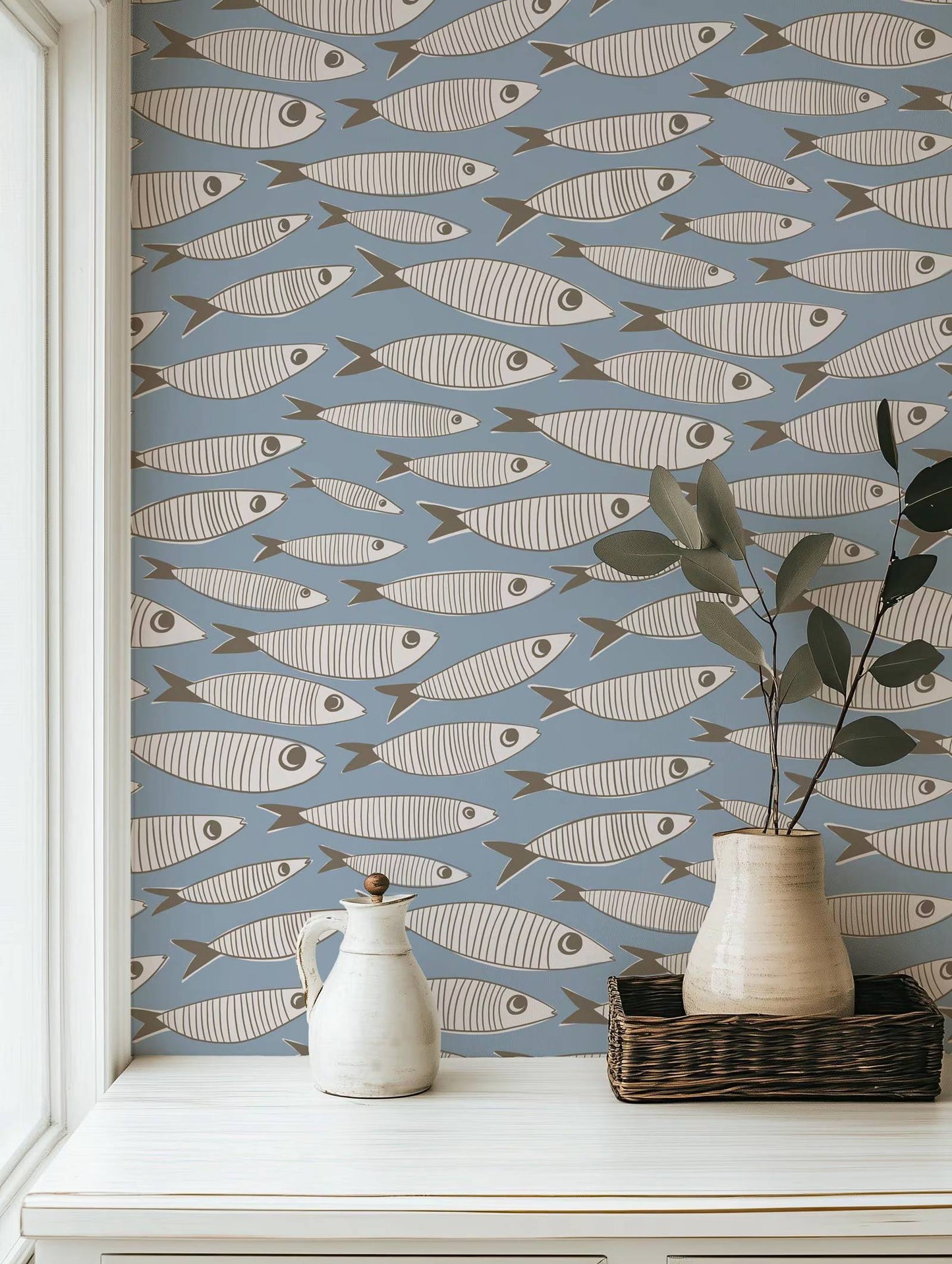 Retro Sardines Peel and Stick Wallpaper