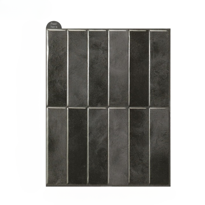 A rectangular wall tile sample with a textured dark charcoal finish and raised vertical channel lines, shown on a plain white background.