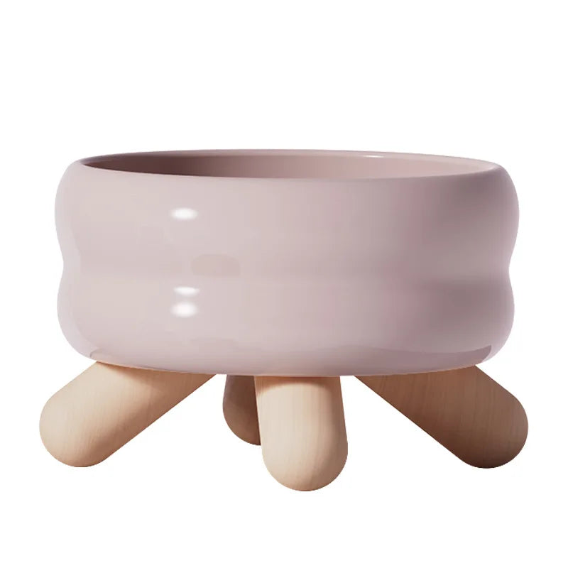 Artistic Form Ceramic Bowls with Wooden Stands